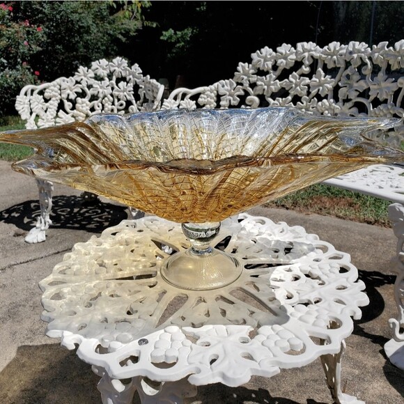 Large Centerpiece Statement Piece Amber Gold and Clear Glass - Picture 3 of 16